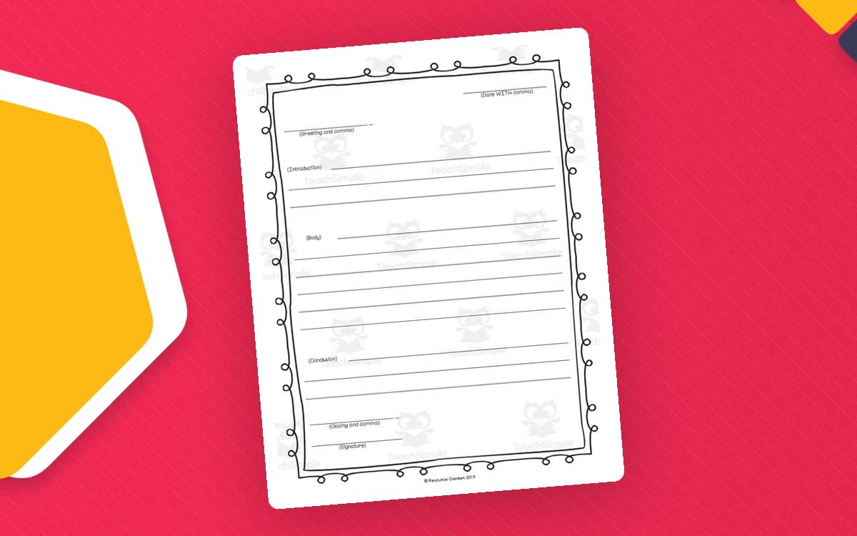 An educational teaching resource from Resource Garden entitled Friendly Letter Writing Template – Print and Practice downloadable at Teach Simple.
