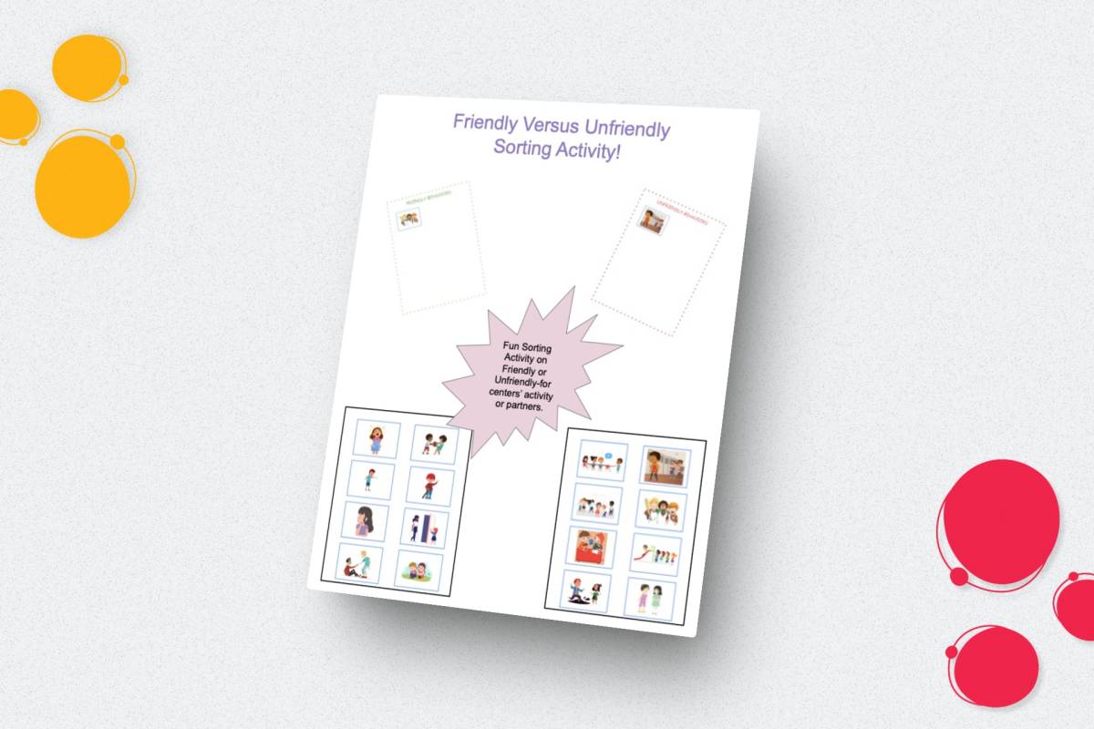 An educational teaching resource from Jennifer Moyer Taylor entitled Friendly Versus Unfriendly Behaviors SEL Sorting Activity downloadable at Teach Simple.