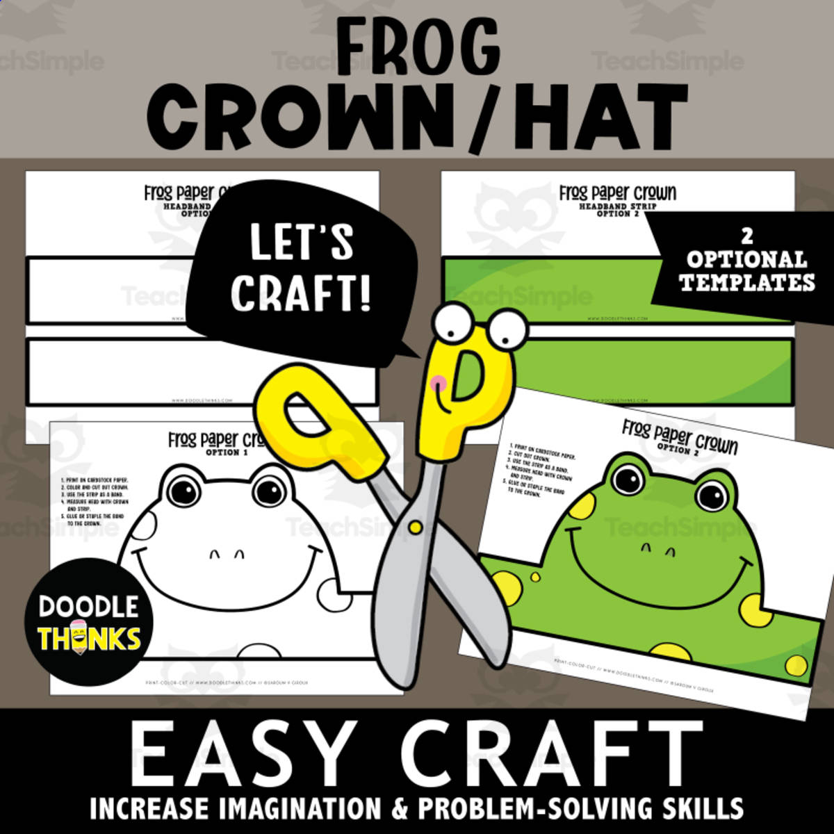 An educational teaching resource from Doodle Thinks entitled Frog Crown or Hat Easy Paper Craft Art Project downloadable at Teach Simple.
