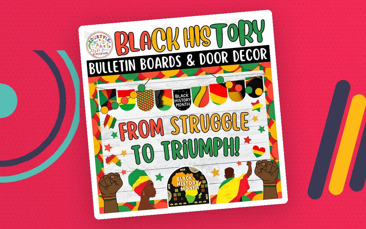 An educational teaching resource from Style Your Classroom entitled From Struggle to Triumph: Black history Month Bulletin Boards kits downloadable at Teach Simple.