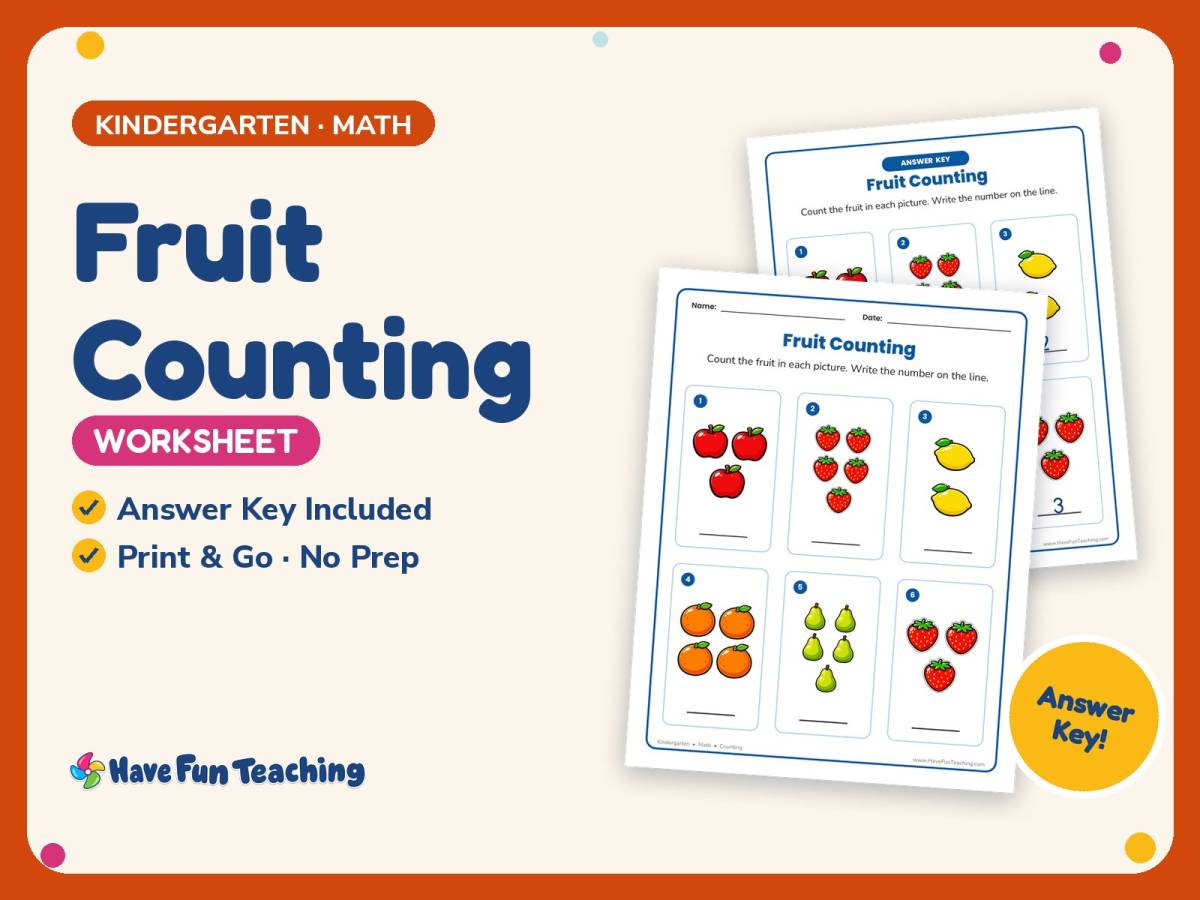 Fruit Counting Worksheet – Kindergarten Math Practice + Answer Key preview