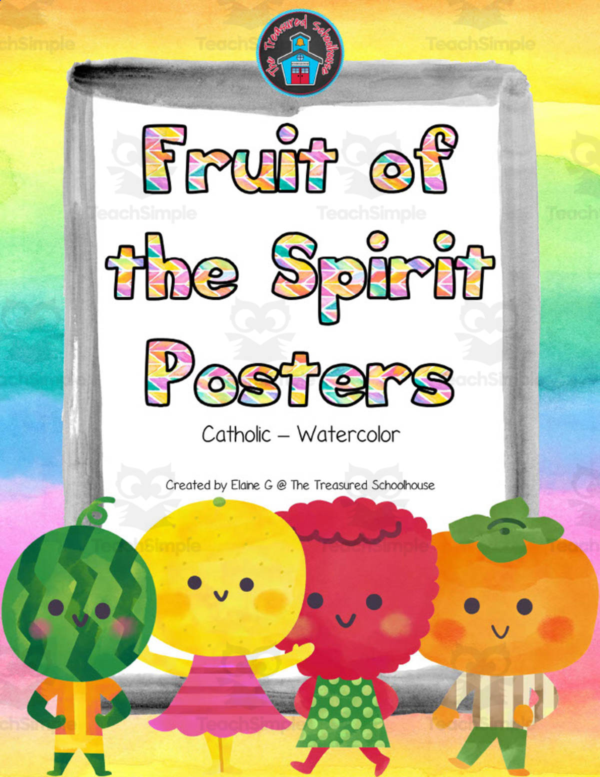 An educational teaching resource from The Treasured Schoolhouse entitled Fruit of the Spirit Watercolor Posters downloadable at Teach Simple.