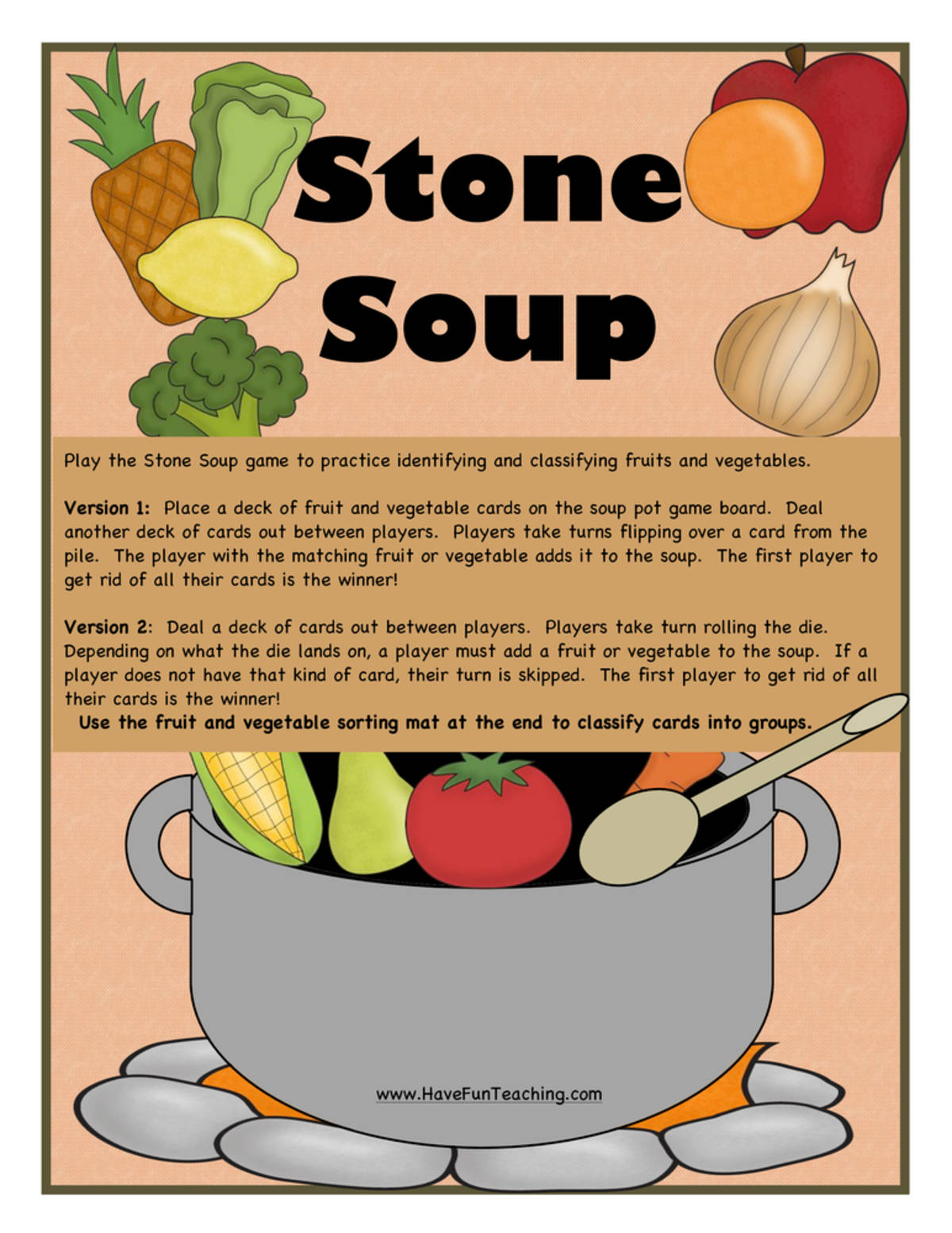 An educational teaching resource from Have Fun Teaching entitled Fruits and Vegetables Activity downloadable at Teach Simple.