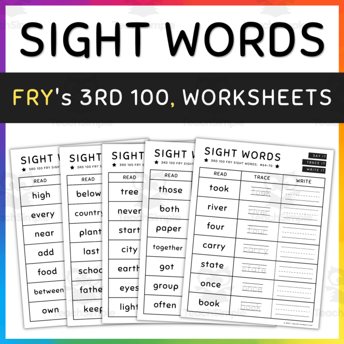 An educational teaching resource from TeacherYouWant entitled Fry Sight Words: Worksheets and Activities, #201-300, [SET 4] downloadable at Teach Simple.