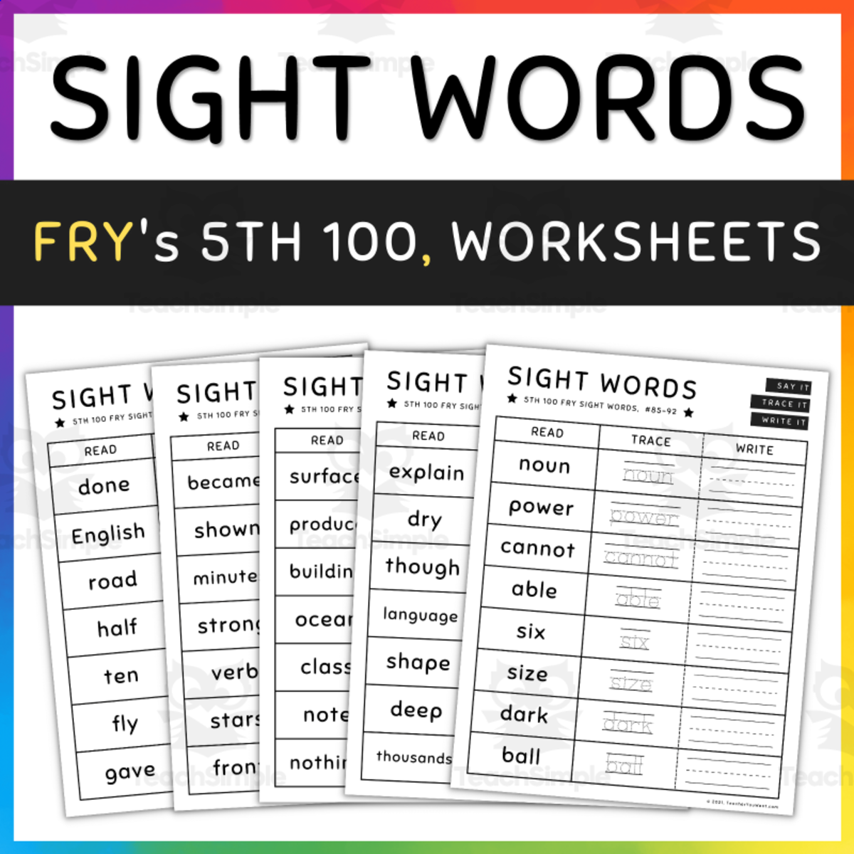 An educational teaching resource from TeacherYouWant entitled Fry Sight Words: Worksheets and Activities, #401-500, [SET 4] downloadable at Teach Simple.