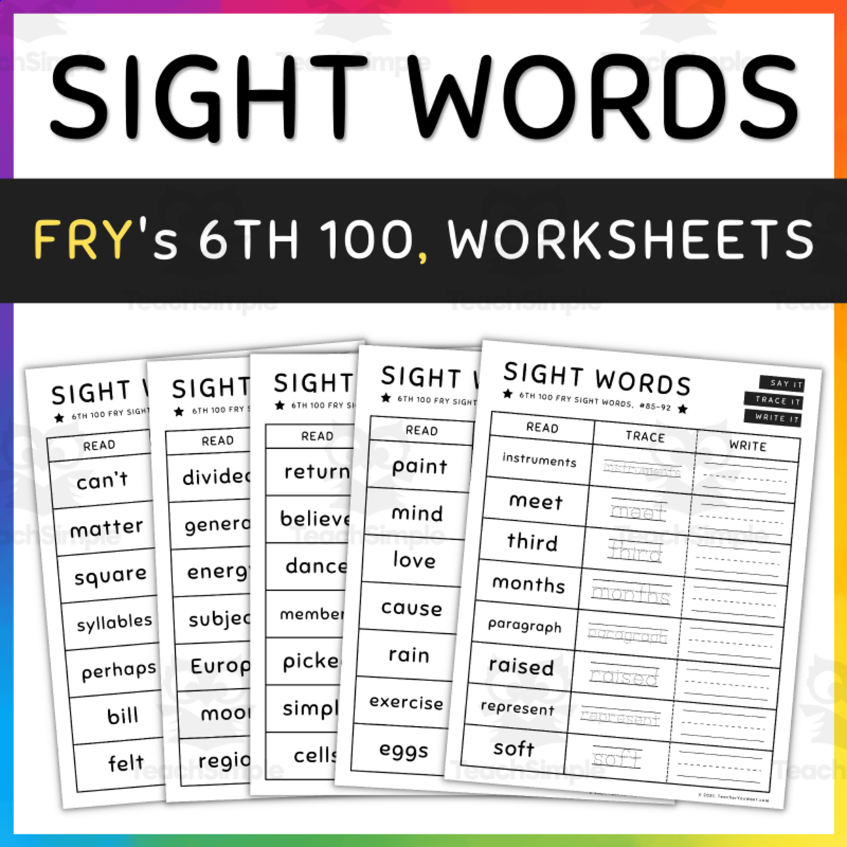 An educational teaching resource from TeacherYouWant entitled Fry Sight Words: Worksheets and Activities, #501-600, [SET 4] downloadable at Teach Simple.