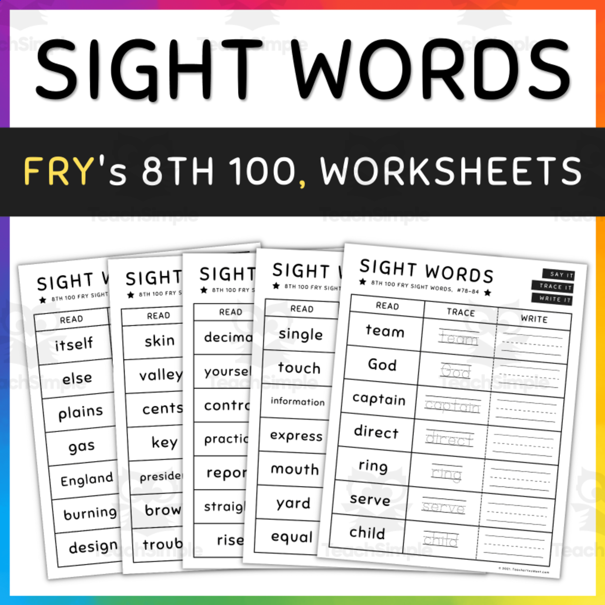An educational teaching resource from TeacherYouWant entitled Fry Sight Words: Worksheets and Activities, #701-800, [SET 4] downloadable at Teach Simple.