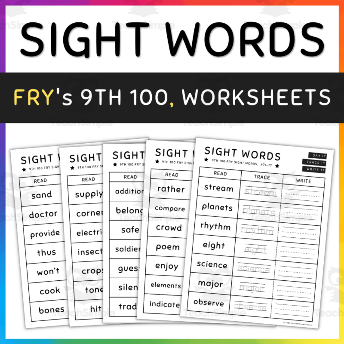 An educational teaching resource from TeacherYouWant entitled Fry Sight Words: Worksheets and Activities, #801-900, [SET 4] downloadable at Teach Simple.
