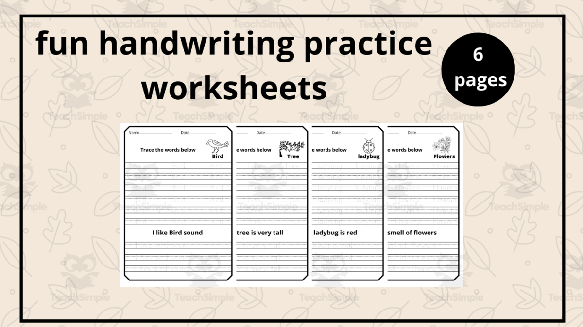 An educational teaching resource from successful teachers resource entitled fun handwriting practice worksheets downloadable at Teach Simple.