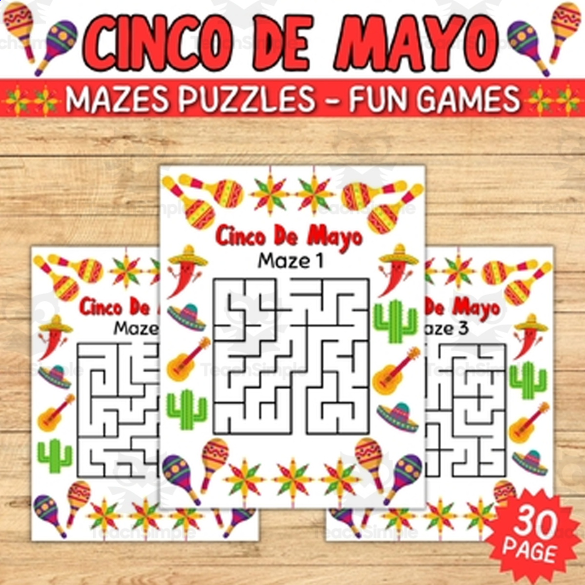 An educational teaching resource from Style Your Classroom entitled Fun May activities: Cinco de Mayo printable puzzles and mazes! downloadable at Teach Simple.