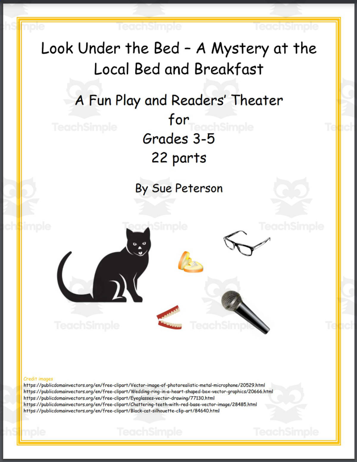 An educational teaching resource from Sue Peterson entitled Fun Mystery Theater - “A Mystery at the Local Bed and Breakfast" downloadable at Teach Simple.