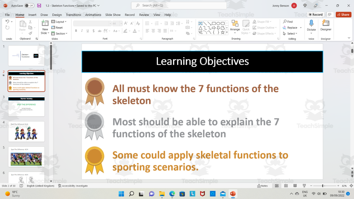 An educational teaching resource from The PE Tutor entitled Functions of the Skeleton - Grade 9-10 downloadable at Teach Simple.