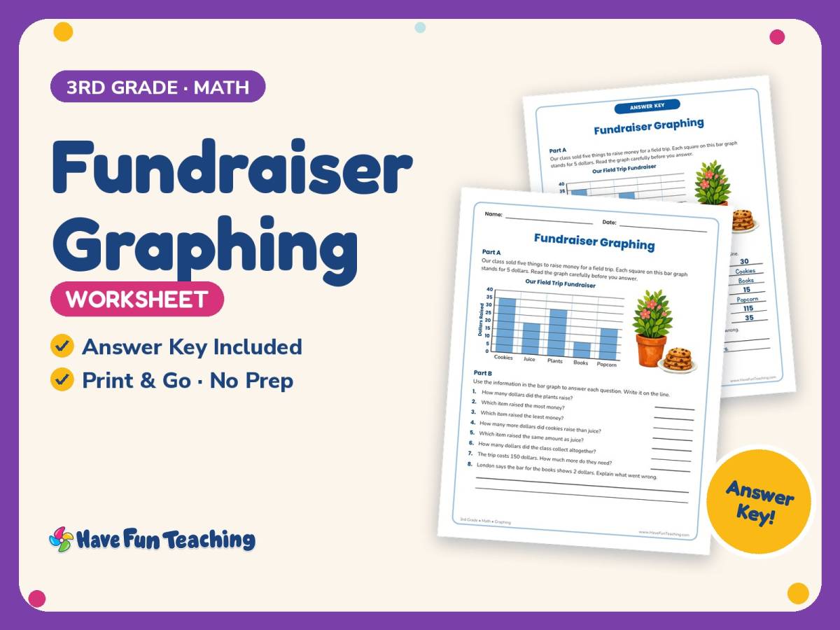 Fundraiser Graphing Worksheet – 3rd Grade Math Practice + Answer Key preview