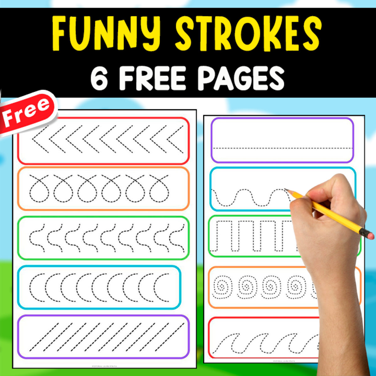 An educational teaching resource from EDITORIAL LAURA EDUCA entitled FUNNY STROKES | 6 FREE PAGES | FOR TRACING downloadable at Teach Simple.