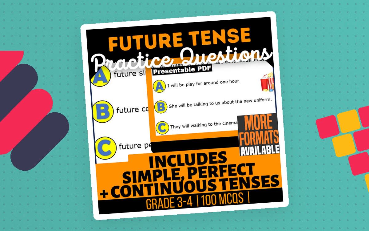 An educational teaching resource from Cored Education entitled Future Tense Practice Questions - Grammar Grade 3-4 (Presentable PDF) downloadable at Teach Simple.