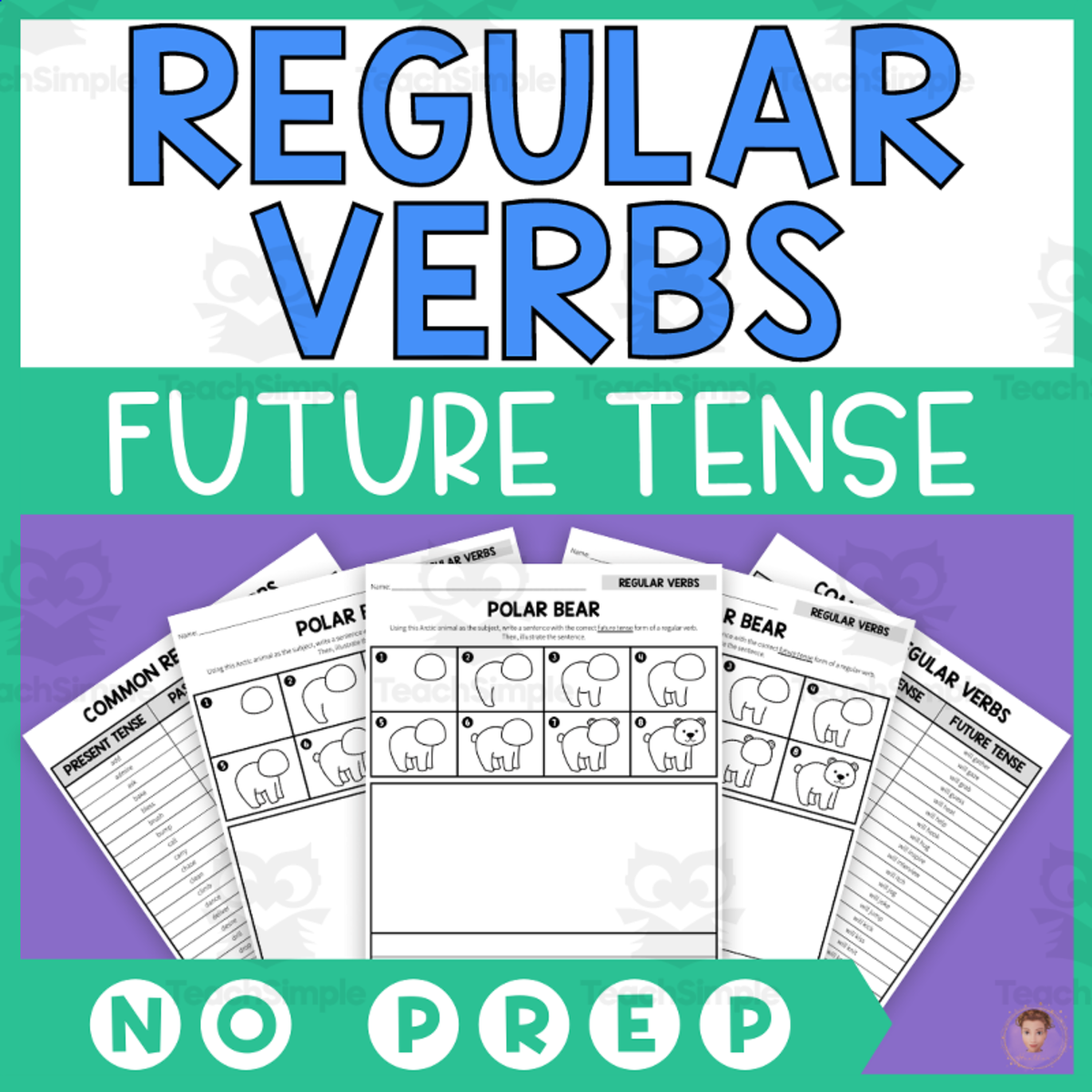 An educational teaching resource from Heather Huhman entitled Future Tense Regular Verbs - Arctic Animals Directed Drawing downloadable at Teach Simple.