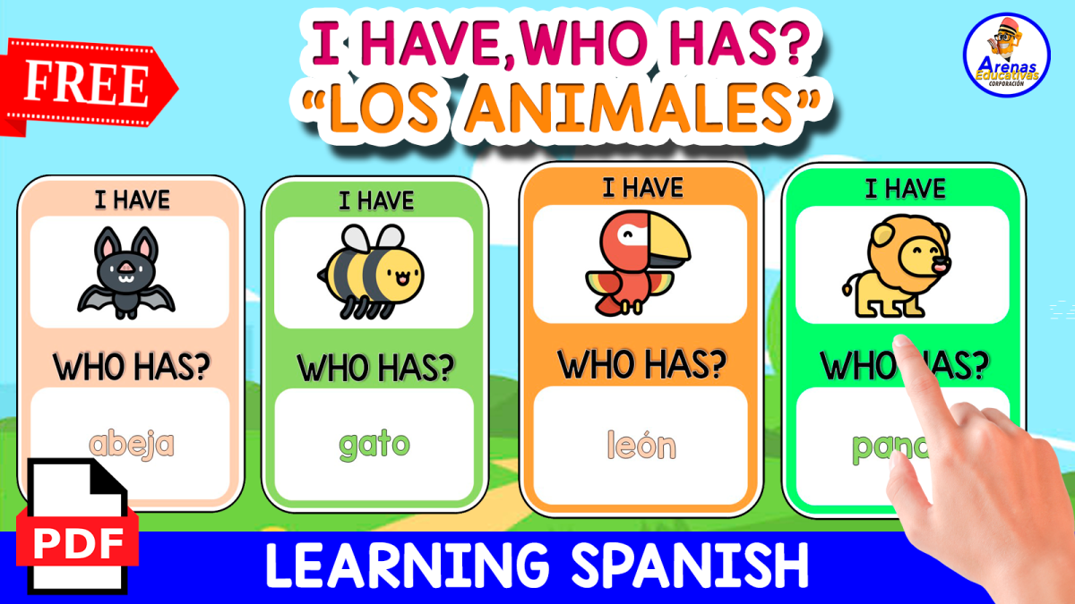 An educational teaching resource from EDITORIAL LAURA EDUCA entitled GAME "I HAVE,WHO HAS" | ANIMALS IN SPANISH downloadable at Teach Simple.