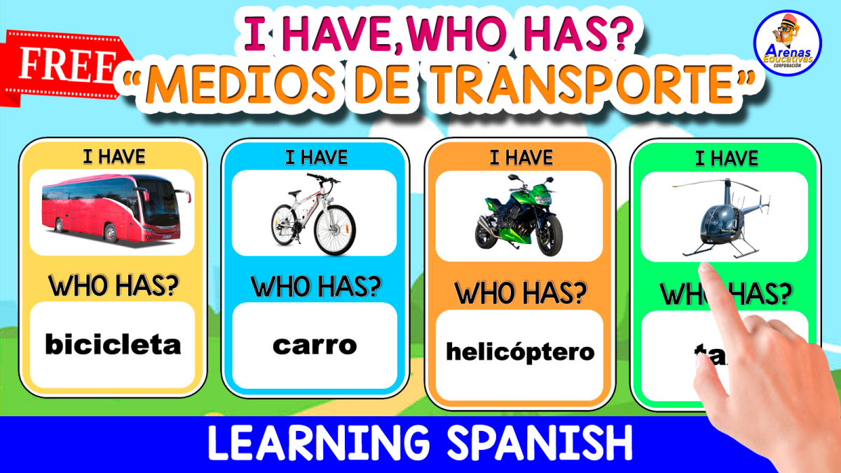 An educational teaching resource from EDITORIAL LAURA EDUCA entitled GAME "I HAVE,WHO HAS?" | LOS MEDIOS DE TRANSPORTE EN ESPAÑOL downloadable at Teach Simple.