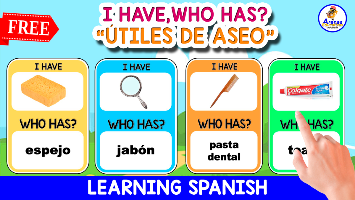 An educational teaching resource from EDITORIAL LAURA EDUCA entitled GAME IN SPANISH "I HAVE,WHO HAS?" | LOS ÚTILES DE ASEO downloadable at Teach Simple.