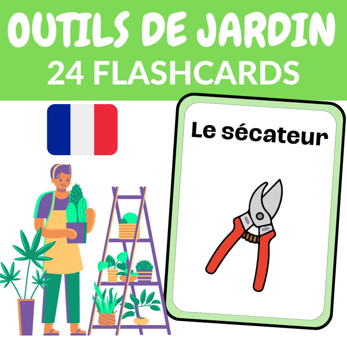 An educational teaching resource from Nena Creations entitled Garden Tools in French downloadable at Teach Simple.