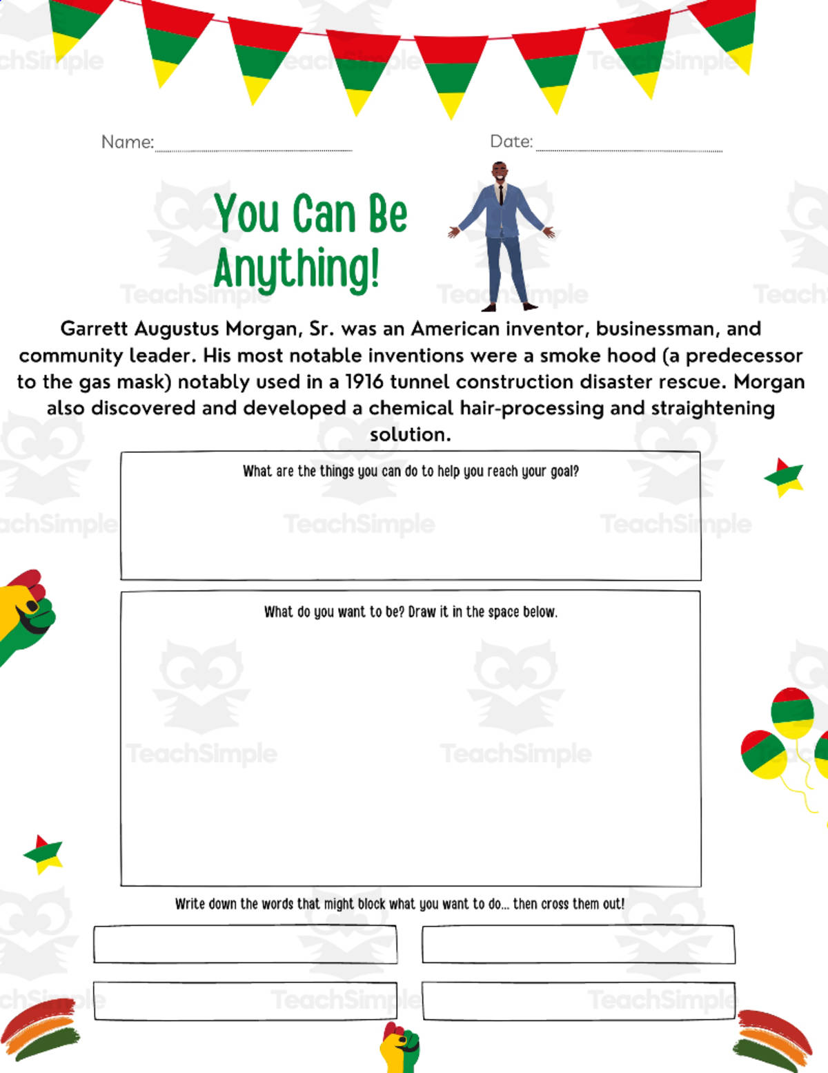 An educational teaching resource from Style Your Classroom entitled Garrett Augustus Biography: A Compelling Reading for Black History downloadable at Teach Simple.