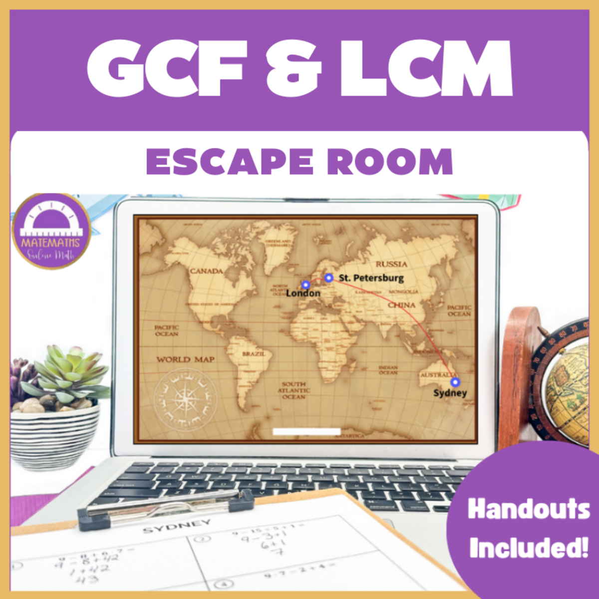 An educational teaching resource from Matemaths entitled GCF and LCM Digital Escape Room downloadable at Teach Simple.
