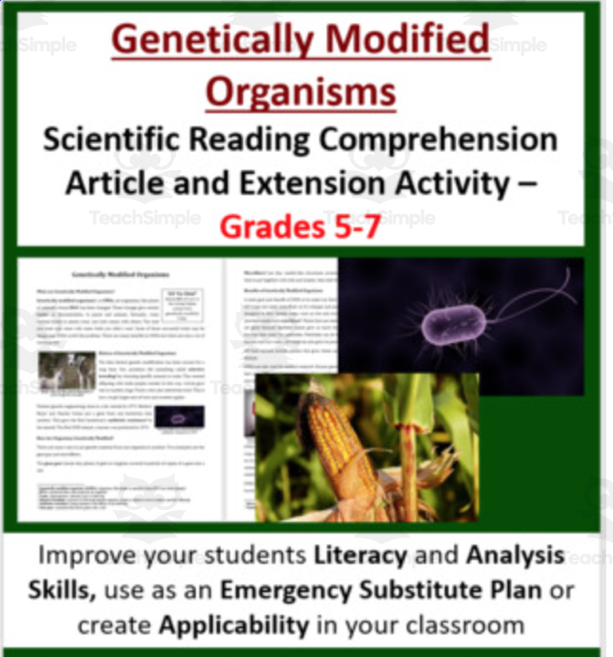 An educational teaching resource from Teach With Fergy entitled Genetically Modified Organisms - Digital Science Reading Article - Grades 5-7 downloadable at Teach Simple.