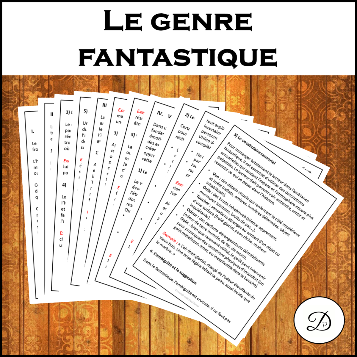 An educational teaching resource from French with Paul David entitled Genre fantastique - caractéristiques et secrets d'écriture downloadable at Teach Simple.
