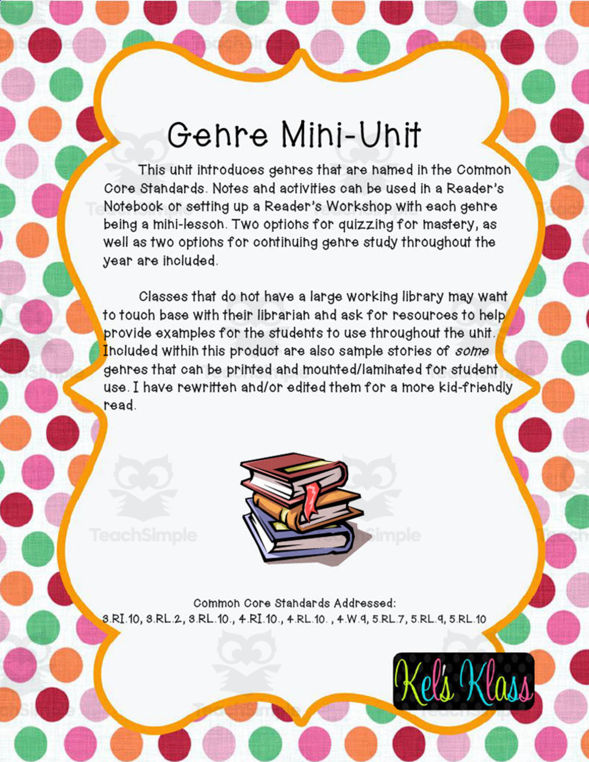 An educational teaching resource from Kel's Klass entitled Genre Mini-Unit downloadable at Teach Simple.