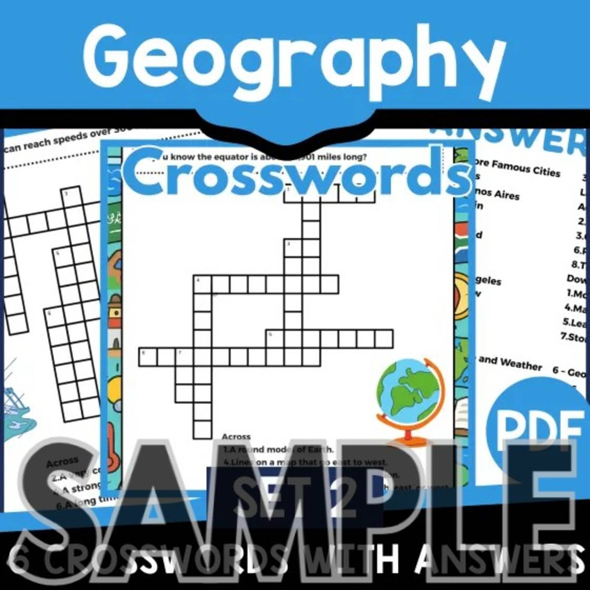 An educational teaching resource from Cored Education entitled Geography Crossword - Set 2: 1 Page Sample (PDF) downloadable at Teach Simple.
