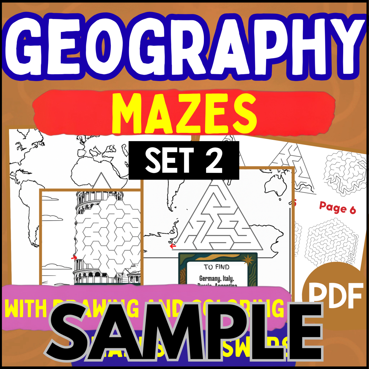 An educational teaching resource from Cored Education entitled Geography Mazes - Set 2: 1 Page Sample (PDF) downloadable at Teach Simple.