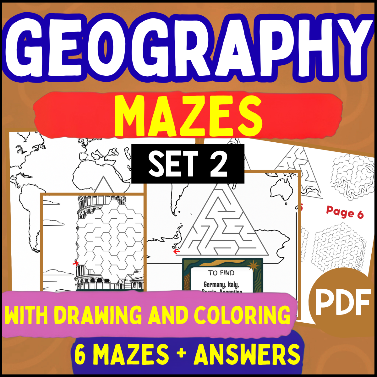 An educational teaching resource from Cored Education entitled Geography Mazes - Set 2 (PDF) downloadable at Teach Simple.