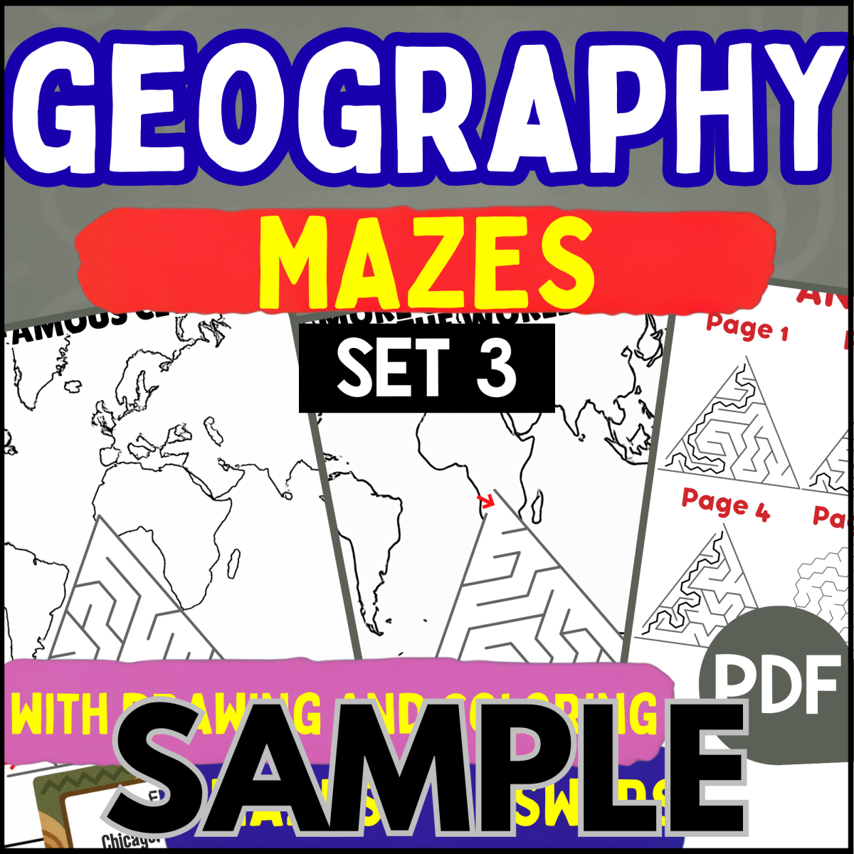 An educational teaching resource from Cored Education entitled Geography Mazes - Set 3: 1 Page Sample (PDF) downloadable at Teach Simple.