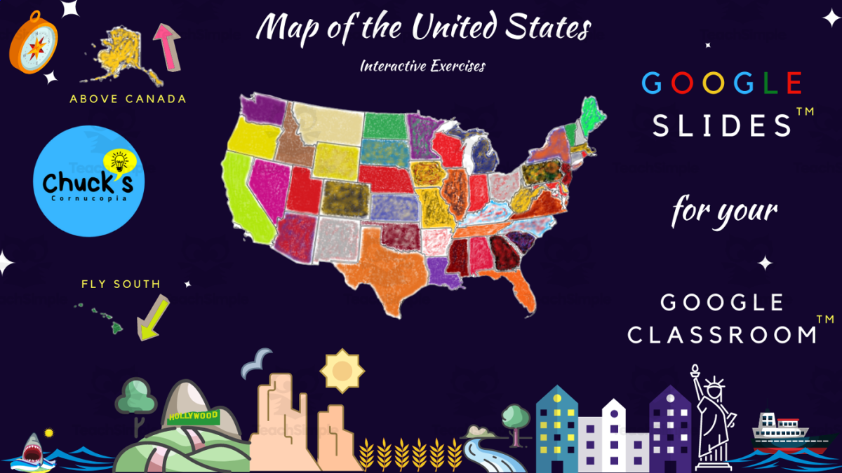 An educational teaching resource from Chuck's Cornucopia entitled Geography: United States Interactive Map - Google Slides™ downloadable at Teach Simple.