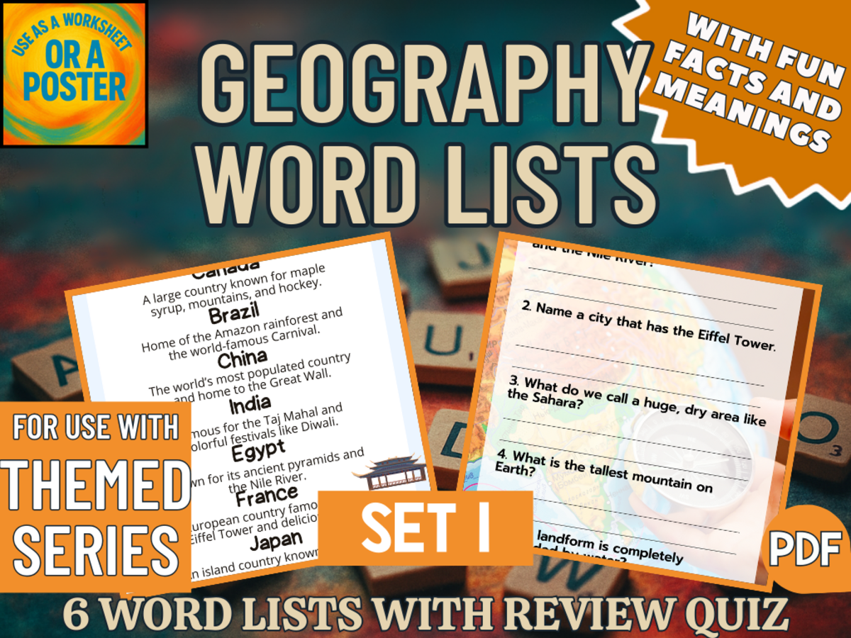 An educational teaching resource from Cored Education entitled Geography Word List Posters - Set 1 (PDF) downloadable at Teach Simple.