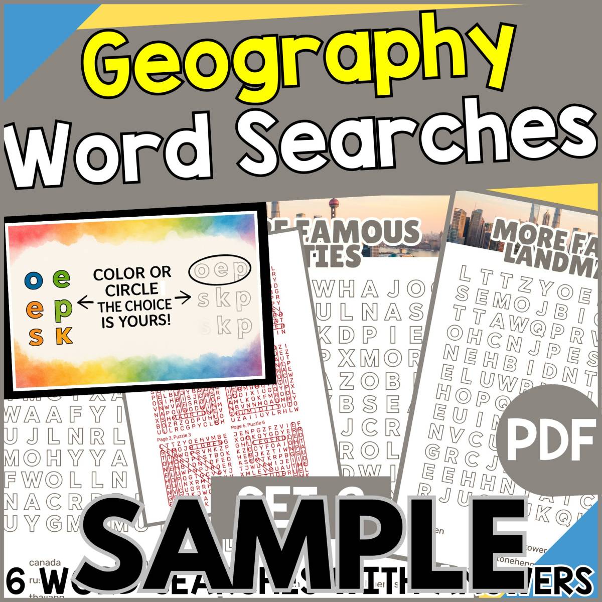 An educational teaching resource from Cored Education entitled Geography Word Search - Set 2: 1 Page Sample (PDF) downloadable at Teach Simple.