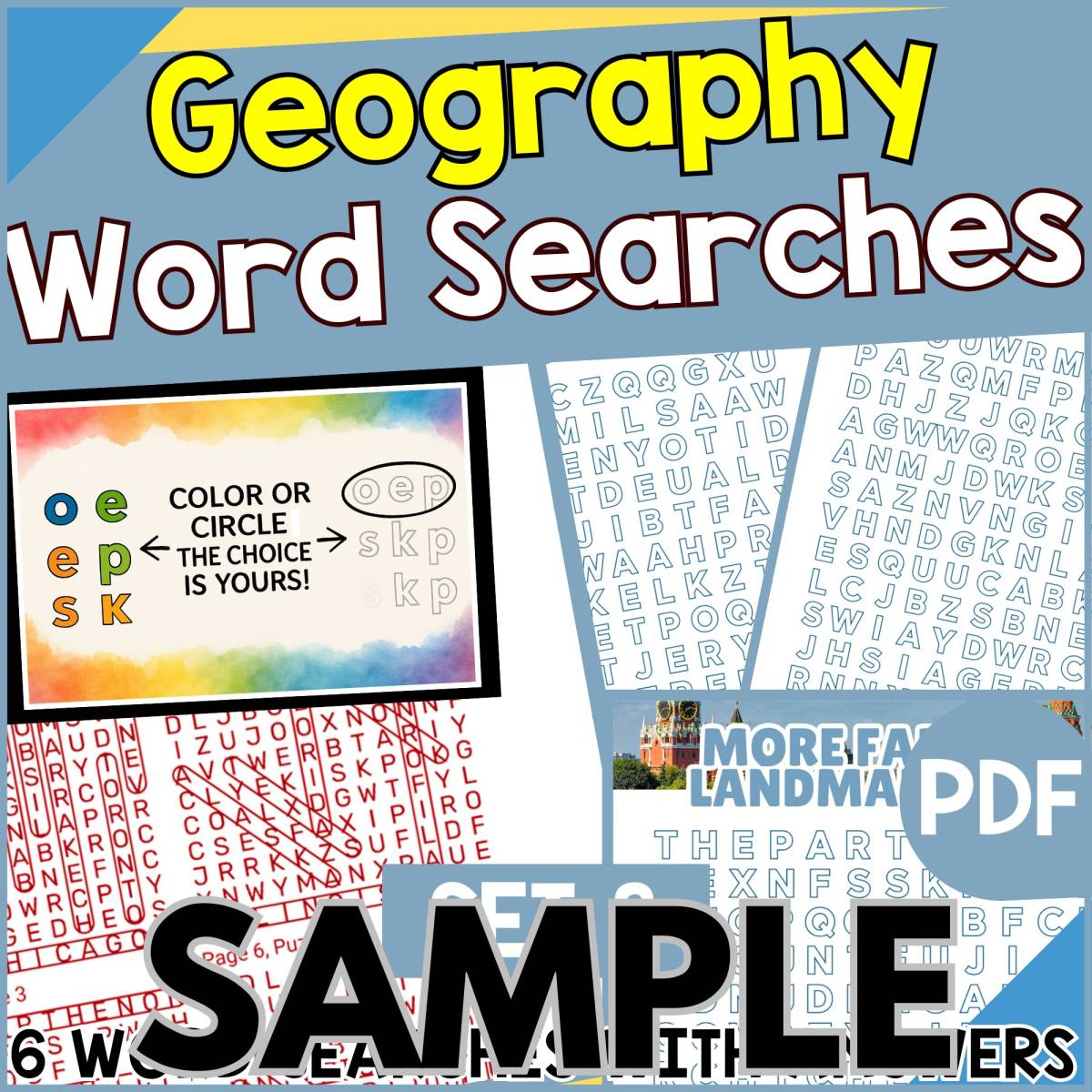 An educational teaching resource from Cored Education entitled Geography Word Search - Set 3: 1 Page Sample (PDF) downloadable at Teach Simple.
