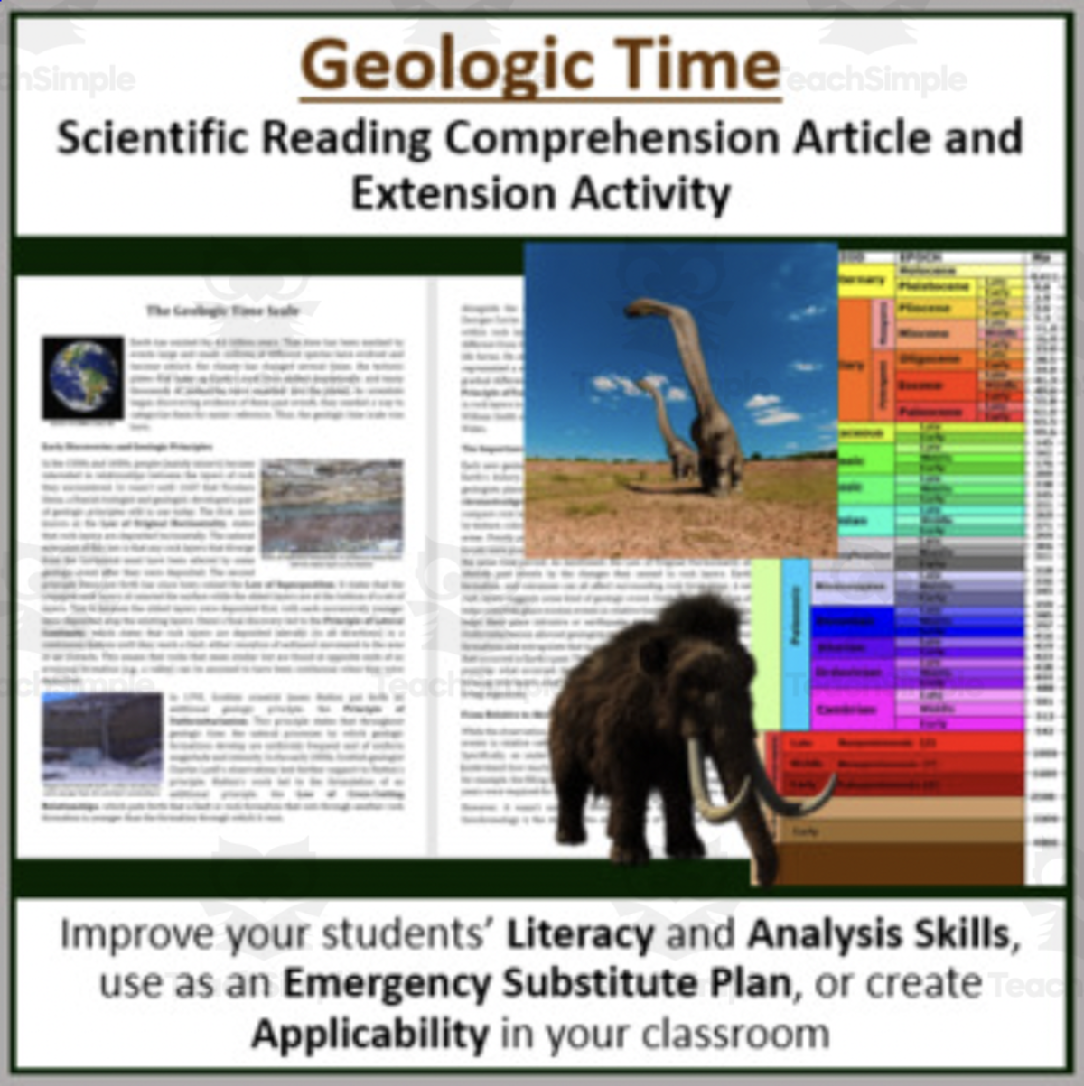 An educational teaching resource from Teach With Fergy entitled Geologic Time Reading Comprehension Article downloadable at Teach Simple.
