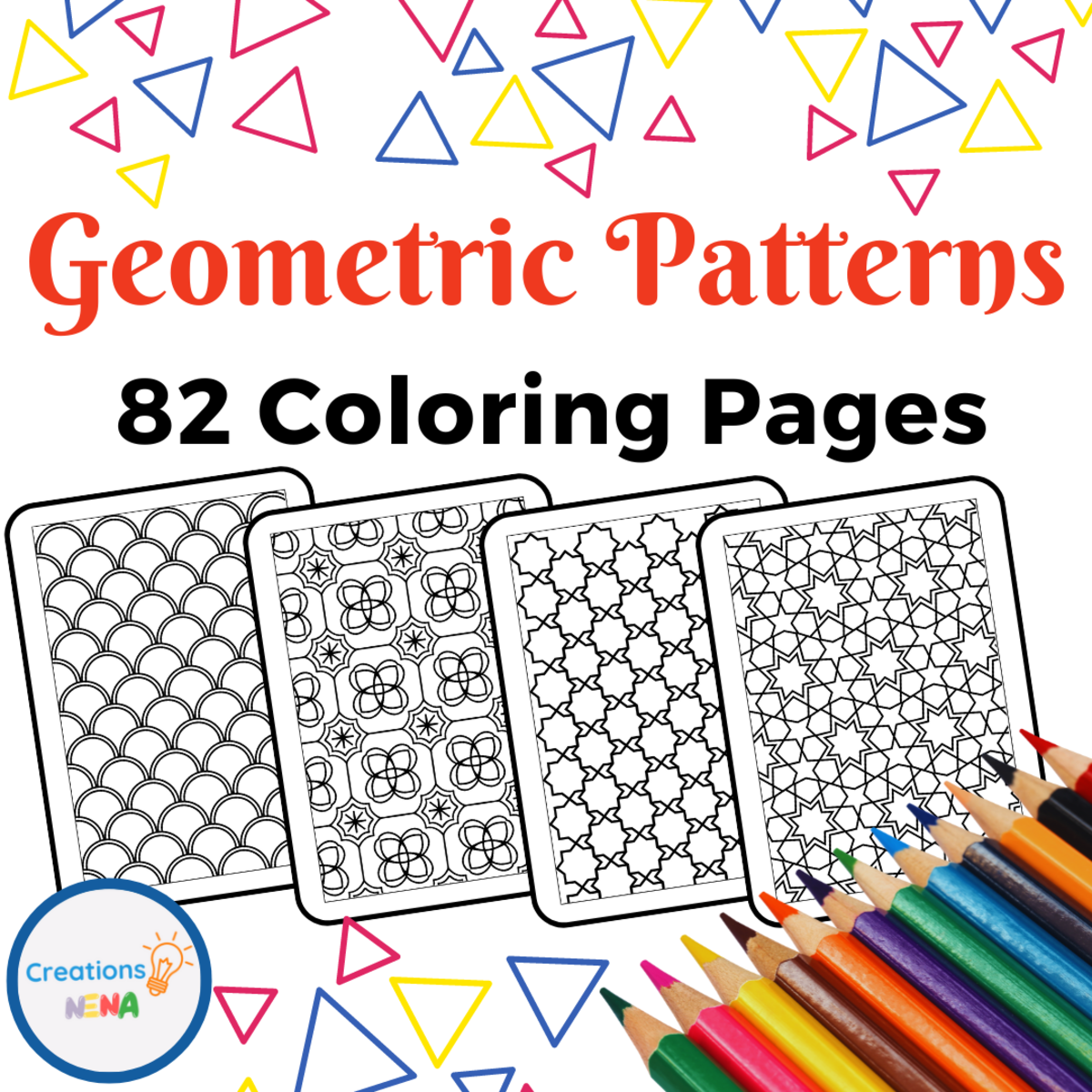An educational teaching resource from Nena Creations entitled Geometric Patterns Coloring Pages. downloadable at Teach Simple.