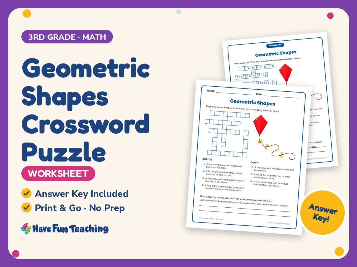Geometric Shapes Crossword Puzzle Worksheet – 3rd Grade Geometry preview