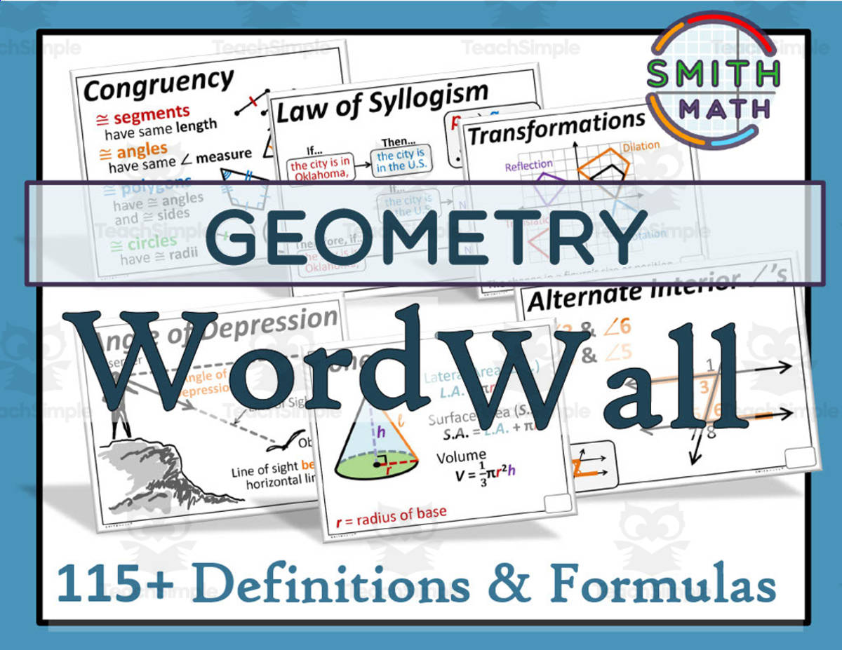 An educational teaching resource from Smith Math entitled Geometry Definitions + Formulas Word Wall downloadable at Teach Simple.