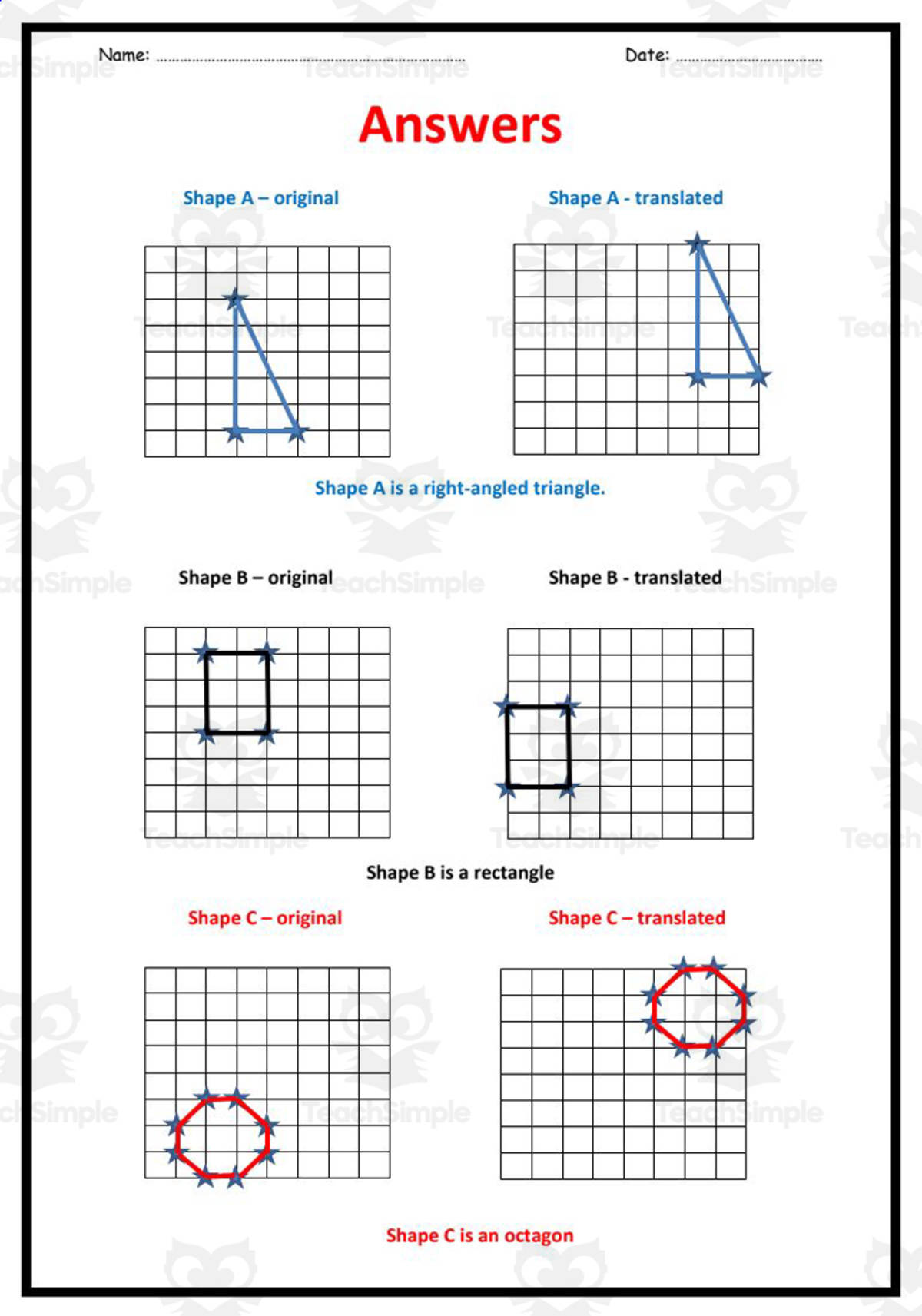 An educational teaching resource from Elementary Resources 4 U entitled Geometry: Translation downloadable at Teach Simple.