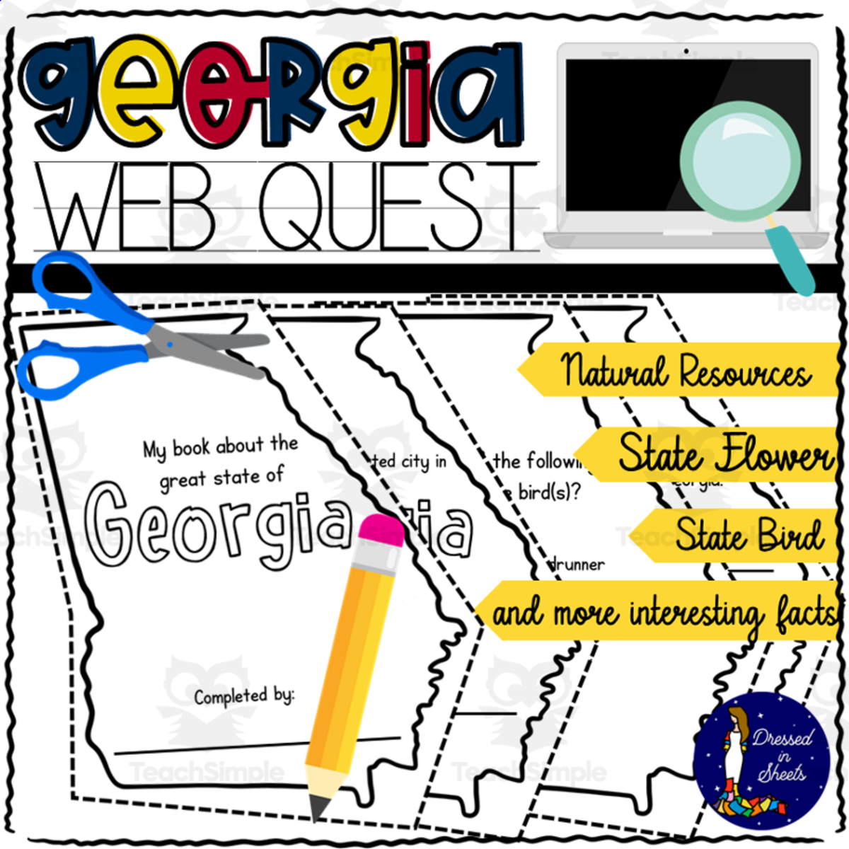 An educational teaching resource from Soumara Siddiqui entitled Georgia WebQuest Printable Book downloadable at Teach Simple.