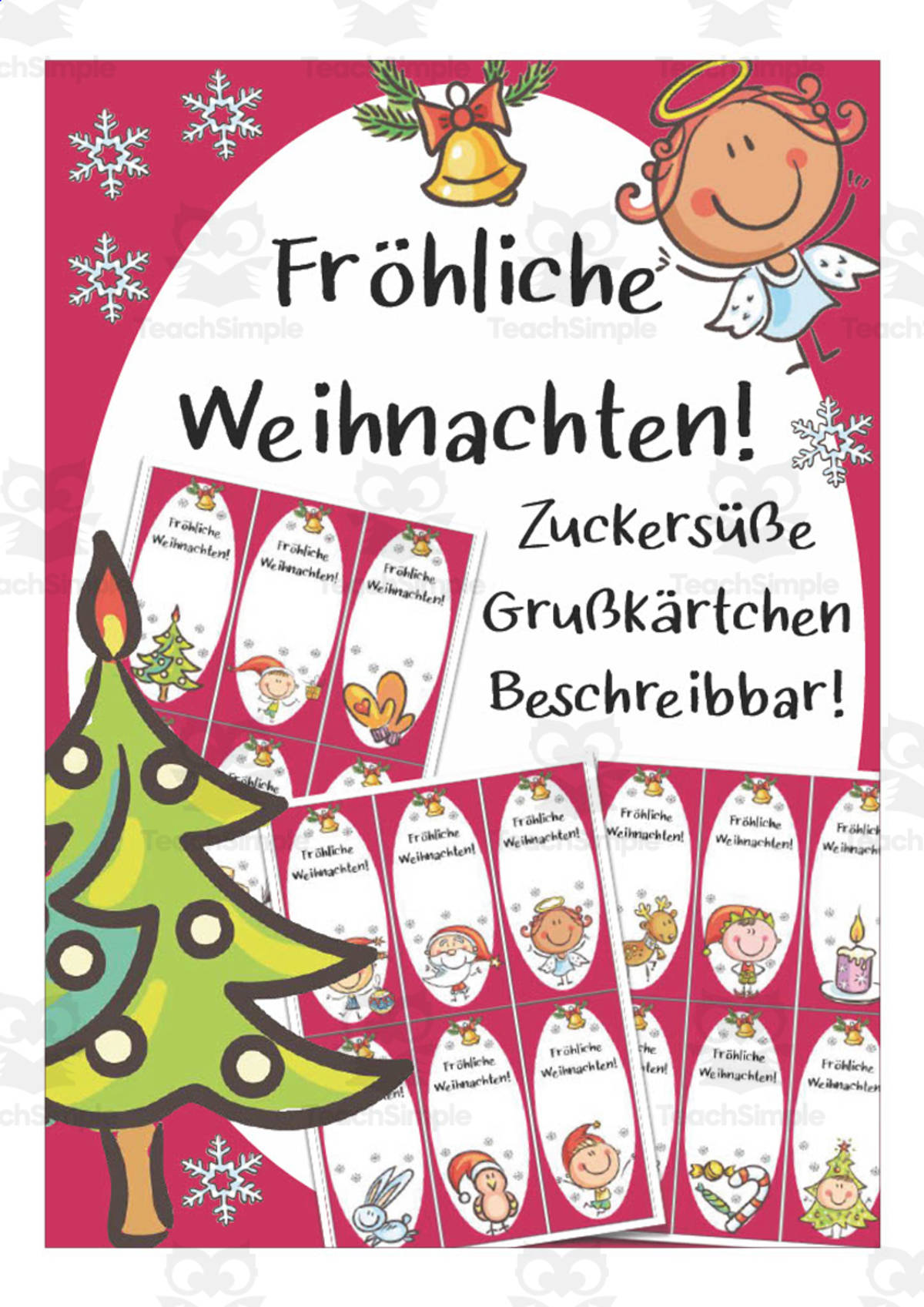 An educational teaching resource from Better Teaching Resources entitled German: Angel Themed Christmas Cards downloadable at Teach Simple.