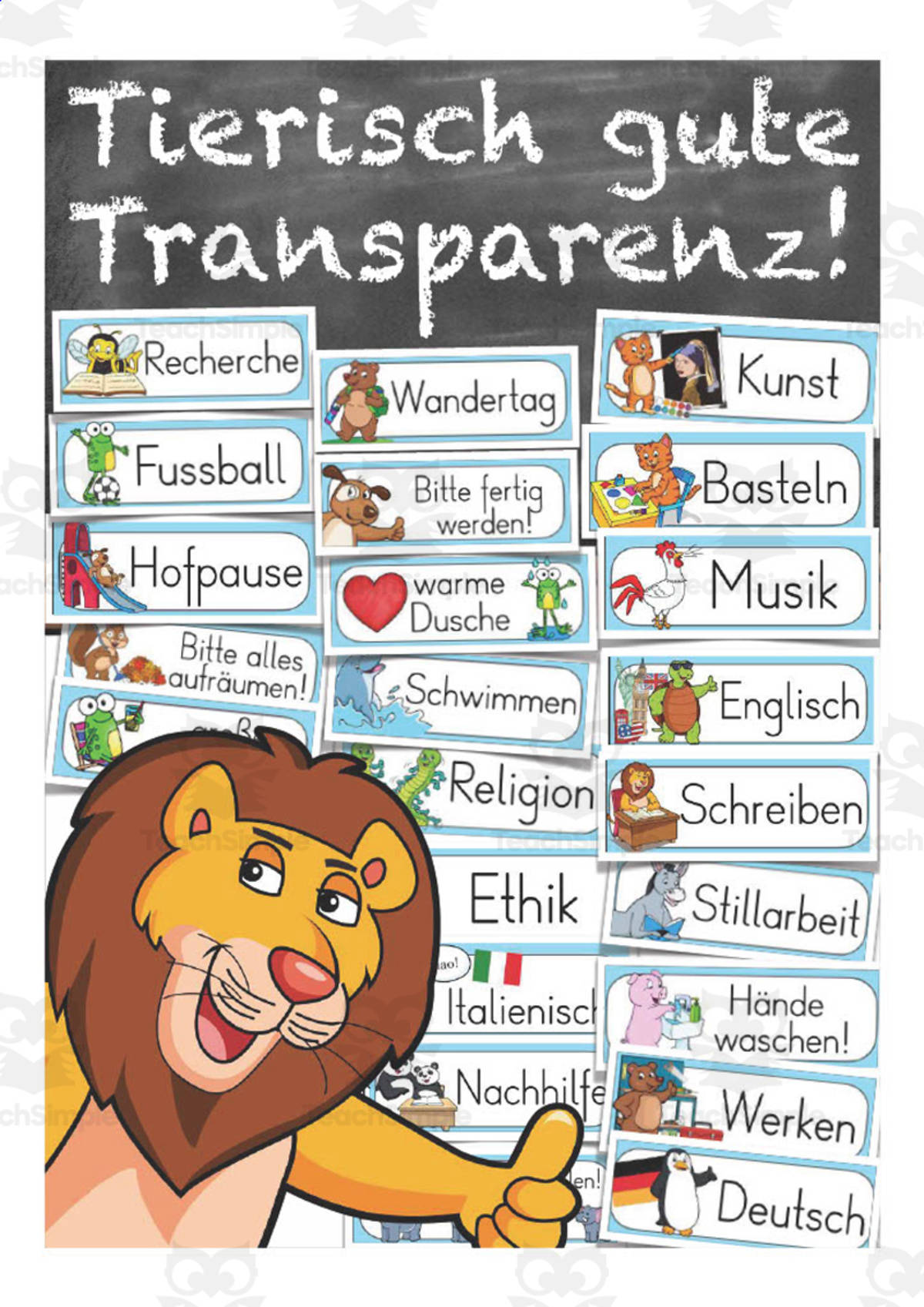 An educational teaching resource from Better Teaching Resources entitled German: Animal Themed Class Cards downloadable at Teach Simple.