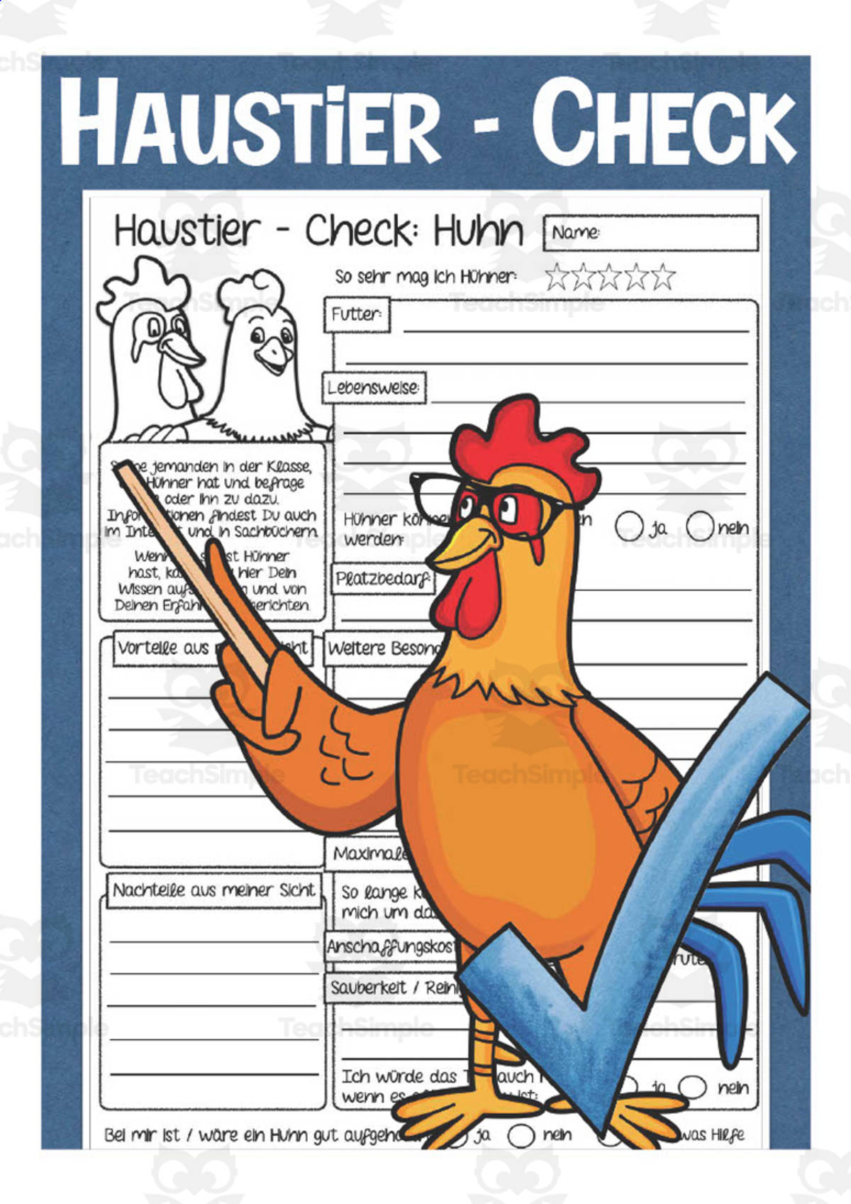 An educational teaching resource from Better Teaching Resources entitled German: Chicken Fact Sheet Packet | Animal Worksheets downloadable at Teach Simple.