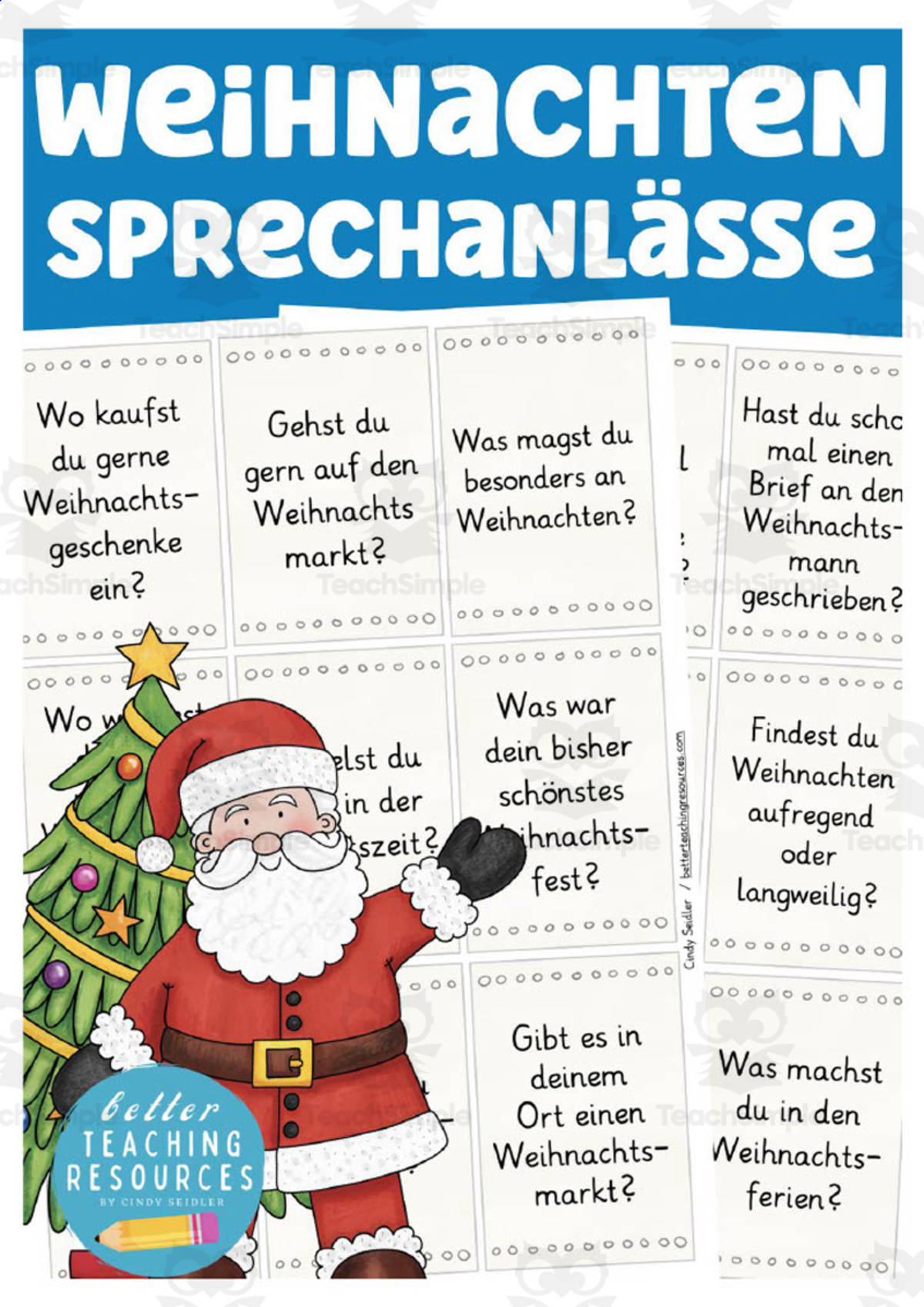 An educational teaching resource from Better Teaching Resources entitled German: Christmas Speaking Card Set downloadable at Teach Simple.