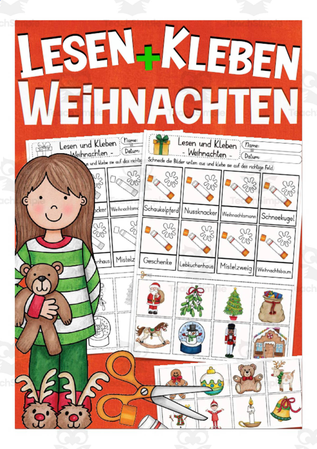 An educational teaching resource from Better Teaching Resources entitled German Cut & Glue Activity: Christmas downloadable at Teach Simple.
