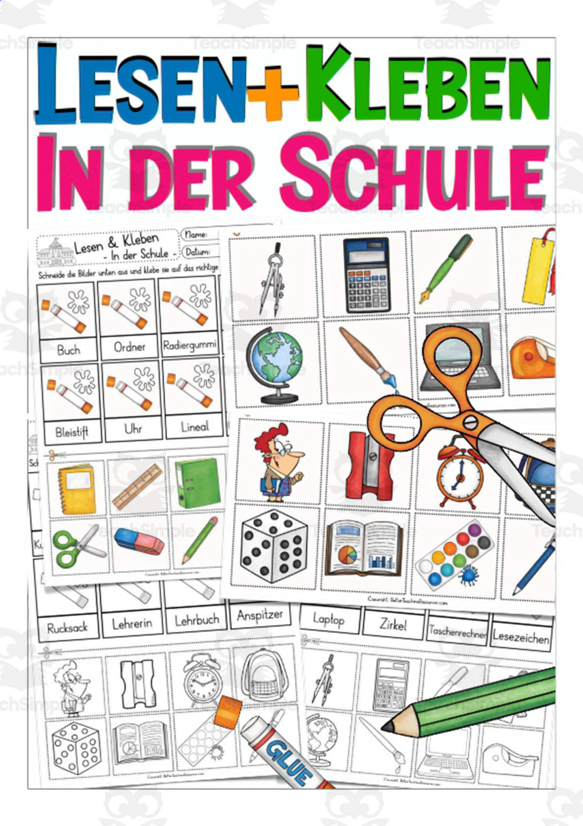 An educational teaching resource from Better Teaching Resources entitled German Cut & Glue Activity: In School downloadable at Teach Simple.