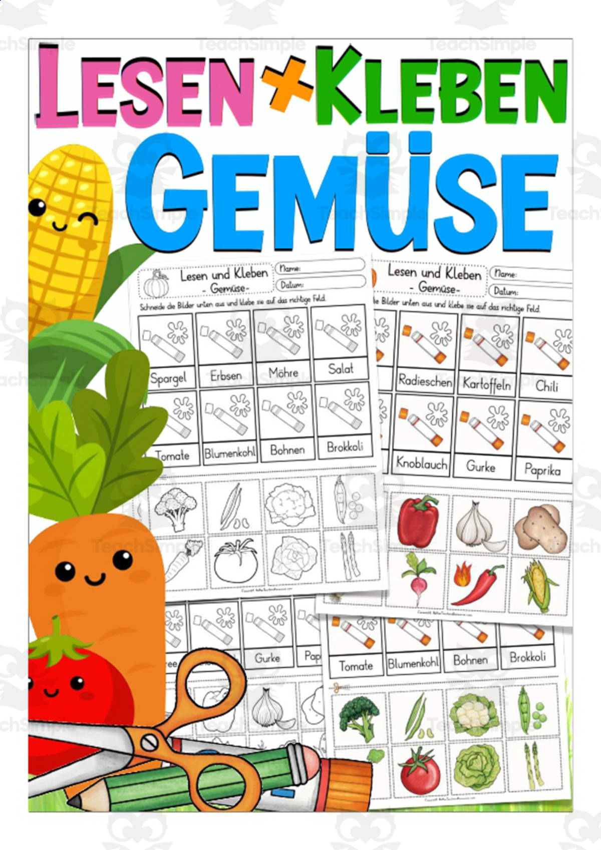 An educational teaching resource from Better Teaching Resources entitled German Cut & Glue Activity: Vegetables downloadable at Teach Simple.